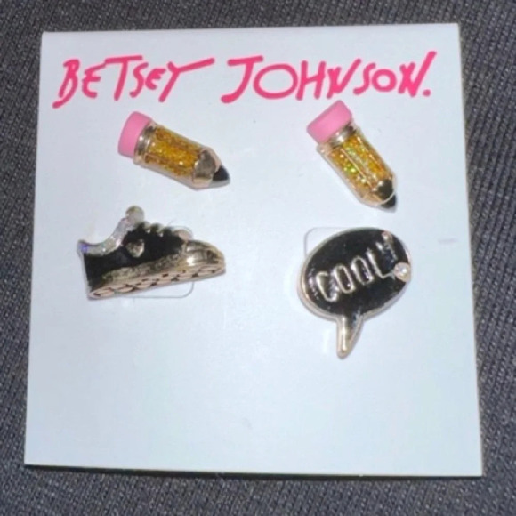 BETSEY JOHNSON SET ‘Back to School’ Pencil Sneaker Cool! Two Pair Earrings NWT - Picture 1 of 3